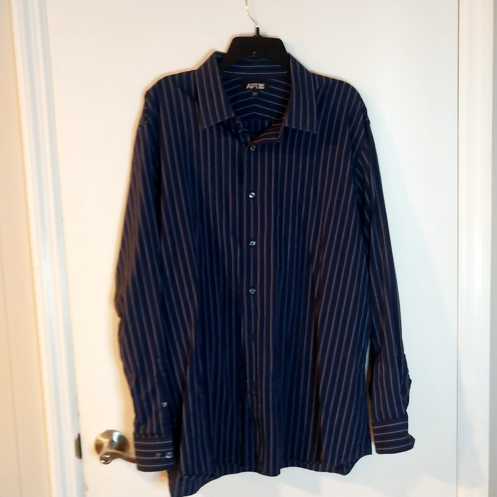 Apt 9 ♈Men's  LS Button up Shirt size XXL~Navy‎ Stripe